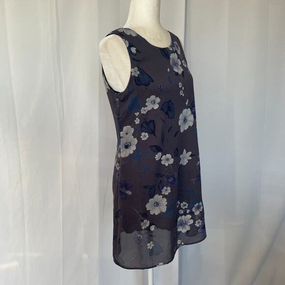 Vintage Mini Dress Size 8 Petite 8P Gray Floral Chiffon Sleeveless Fairy 90s Y2K - Picture 5 of 14